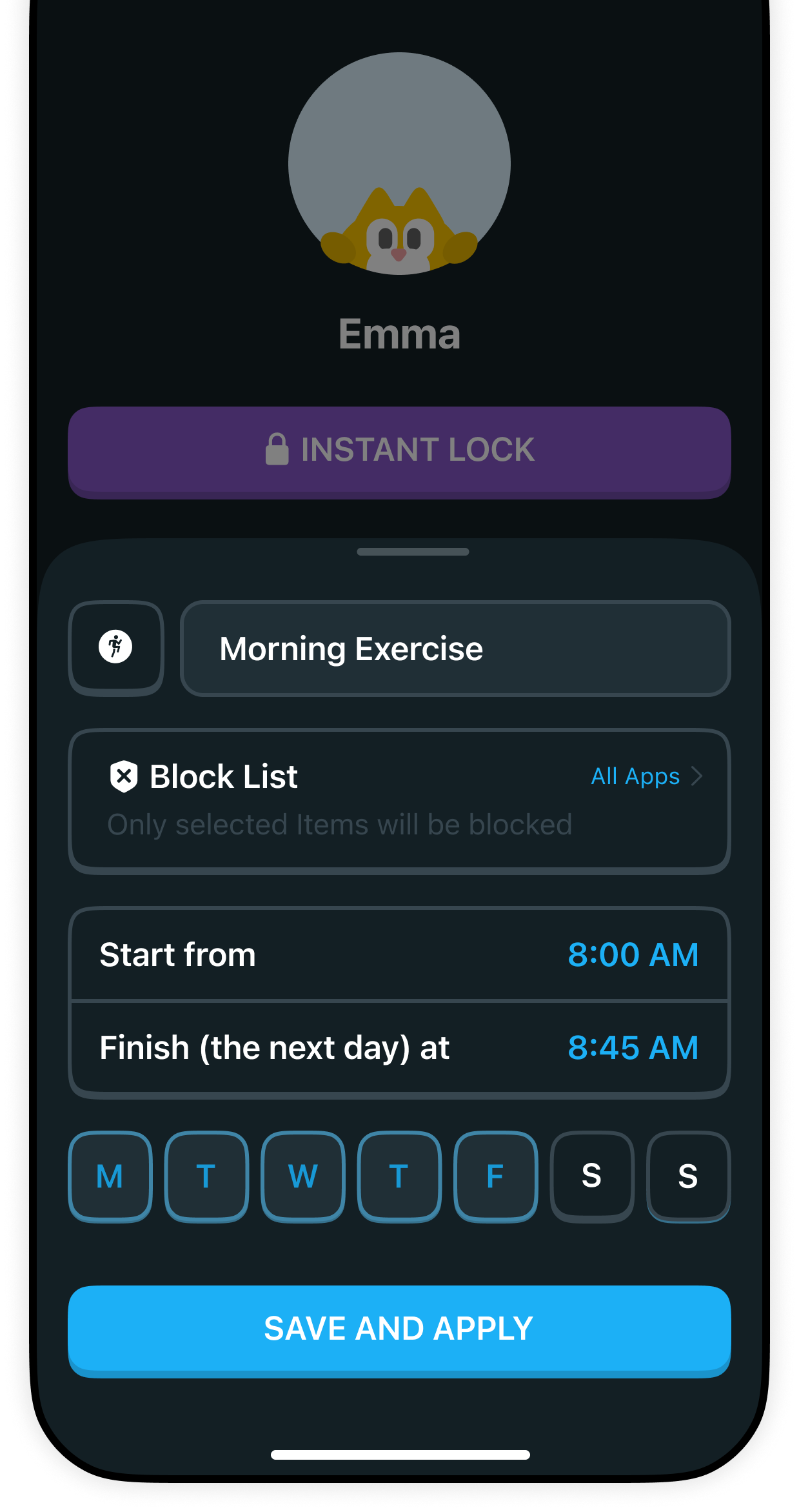 KidoPal Routine Customization and App Blocking Screen