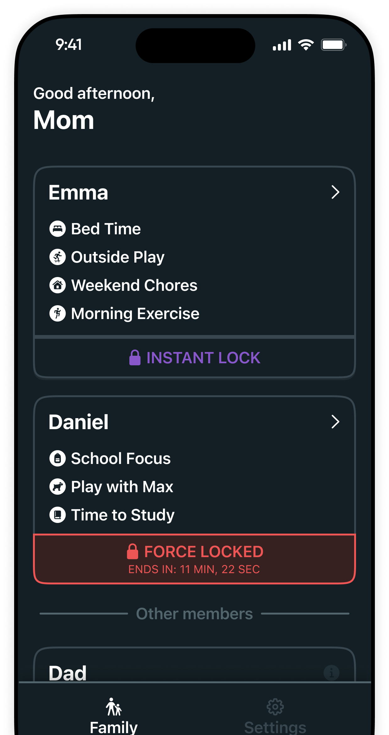 KidoPal Multi-Member Family Dashboard