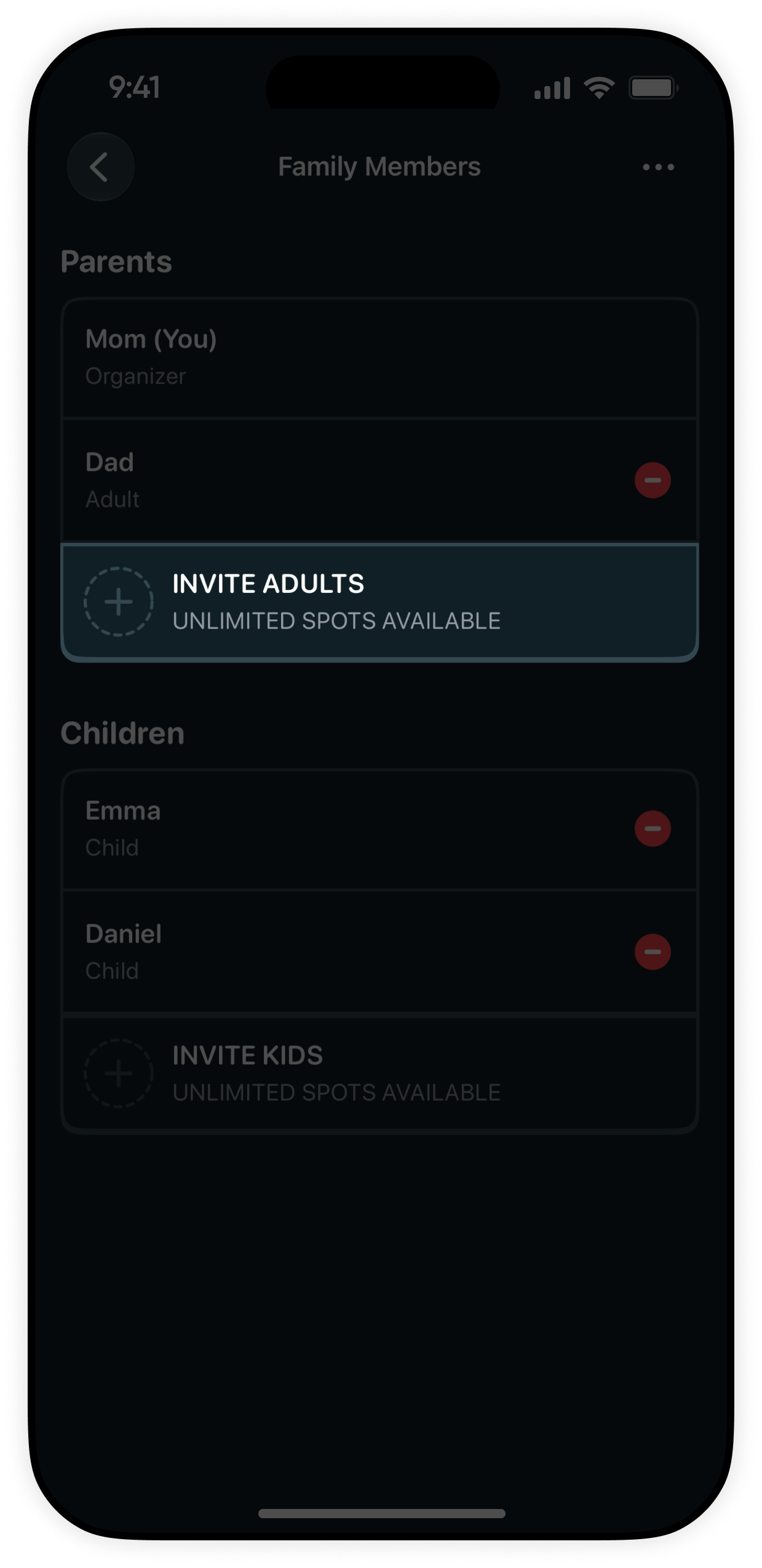 Step 3: Tap Invite Adults in Family Members screen