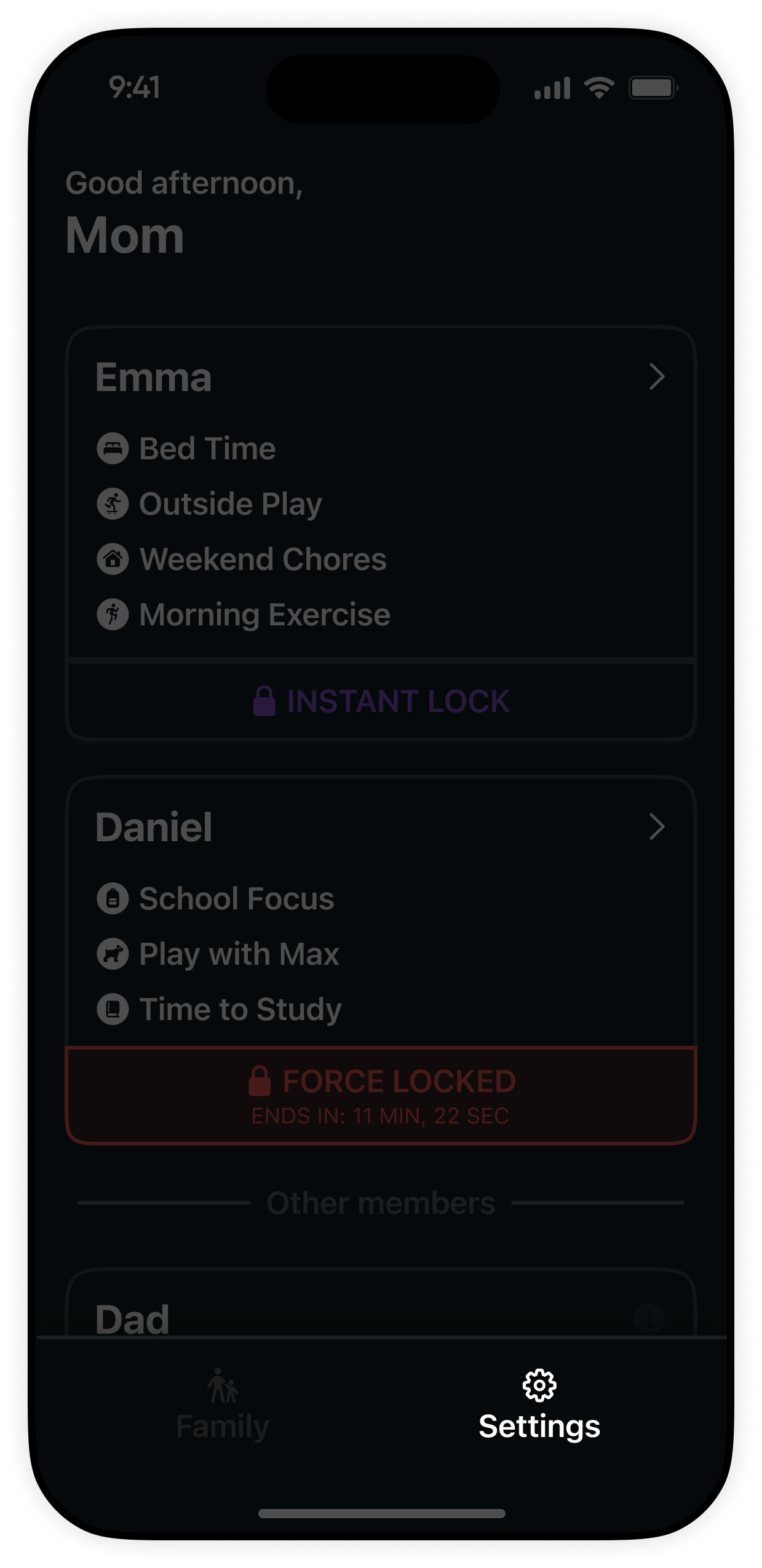 Step 1: Go to Settings tab in KidoPal Parent App